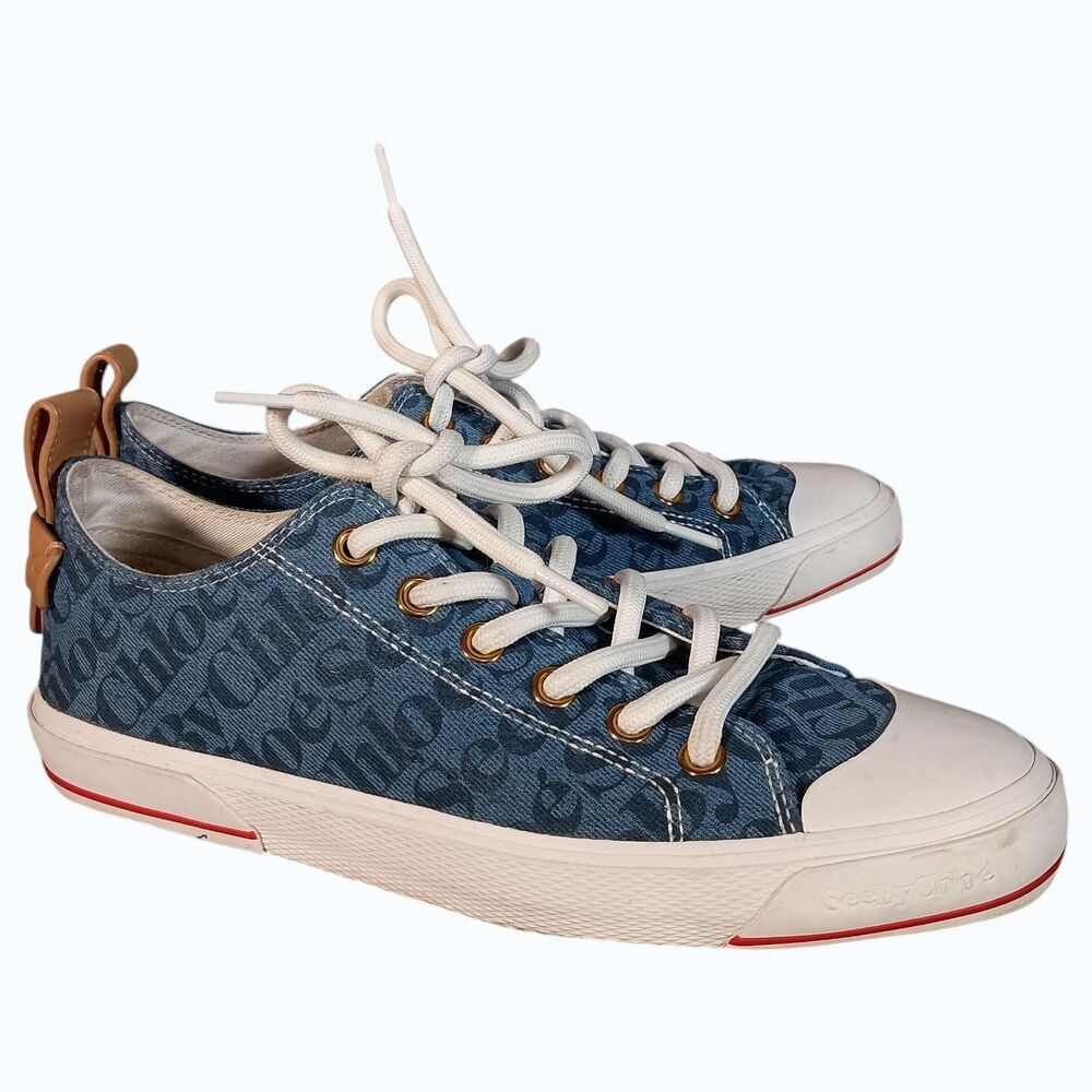 See By Chloe Women’s Monogram Logo Sneakers Trainers Blue 42/US 11.5 - 12